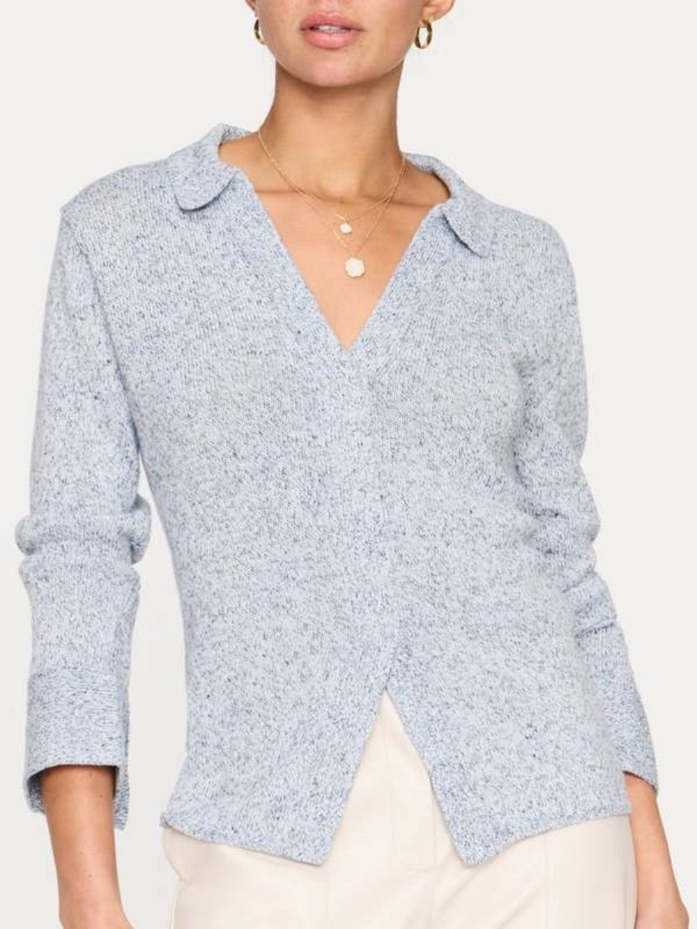 Brochu Walker Ansel Polo Pullover Blue V-Neck Knit Top with Collar Linen XS